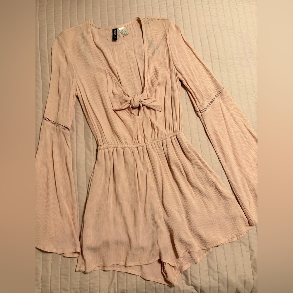 H&M Blush Pink Long Sleeve Romper with Front Tie